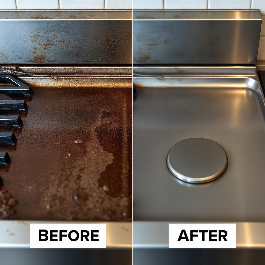 Avant / après nettoyage vapeur d'une plaque de cuisson