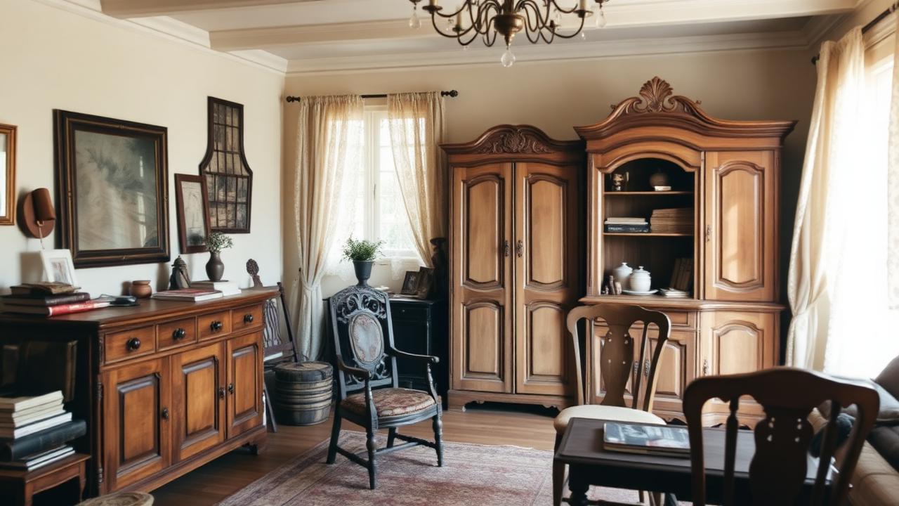 Commodes et meubles anciens d'un salon lors d'un débarras de succession