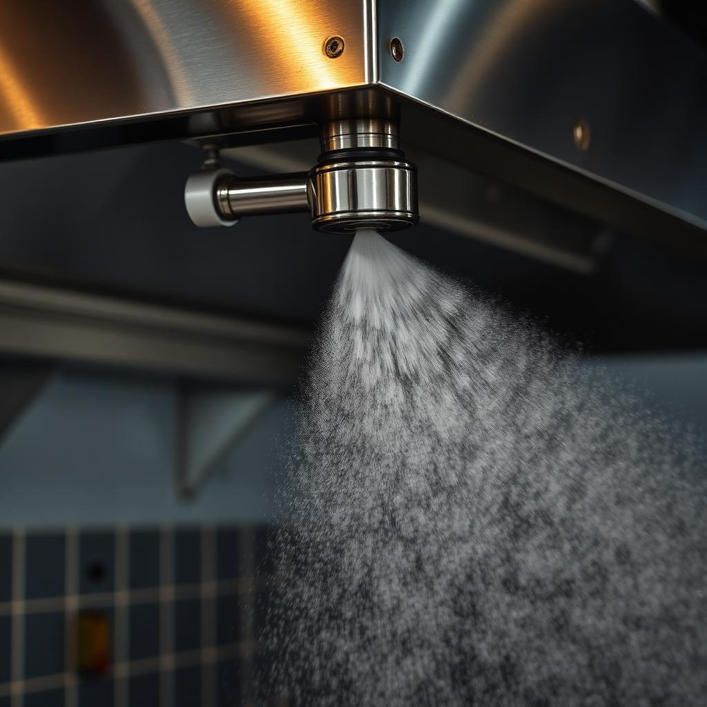 Buse vapeur sèche 190°C en action sur hotte de cuisine pro