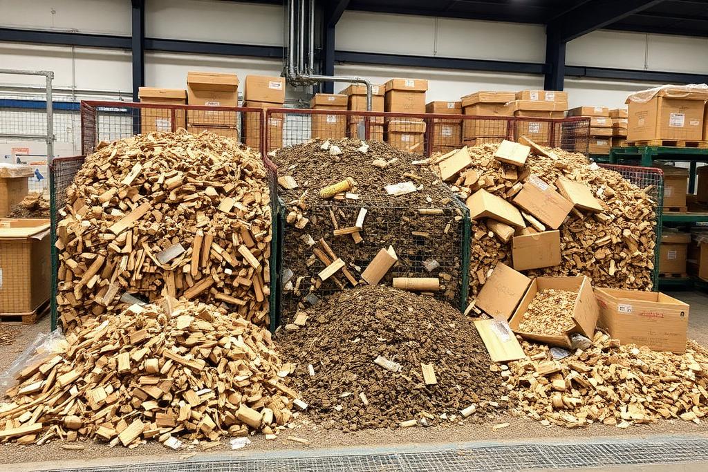 Tri par matière du bois, du métal et des cartons sur une plateforme de recyclage en Drôme
