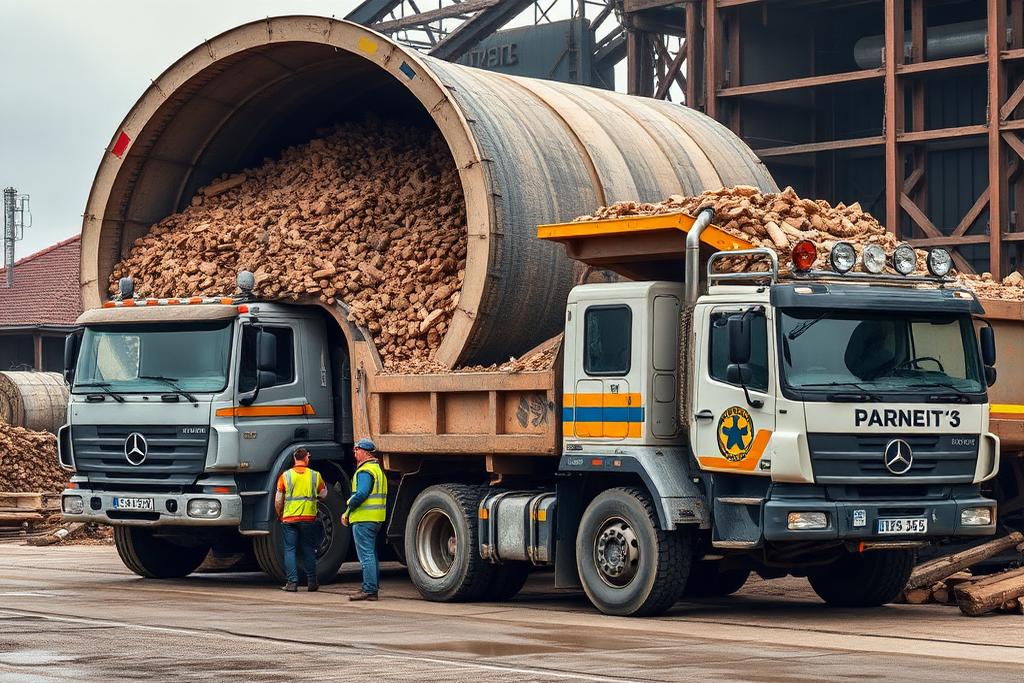 Benne et camion de chantier pour l'évacuation de gros volumes d'encombrants en Vallée du Rhône